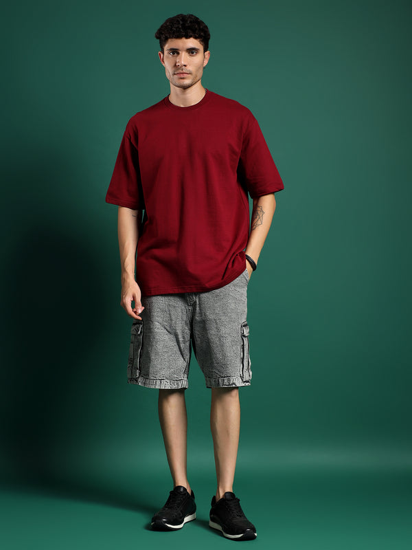 Core Essential unisex  Oversized T-Shirt-Blood Maroon