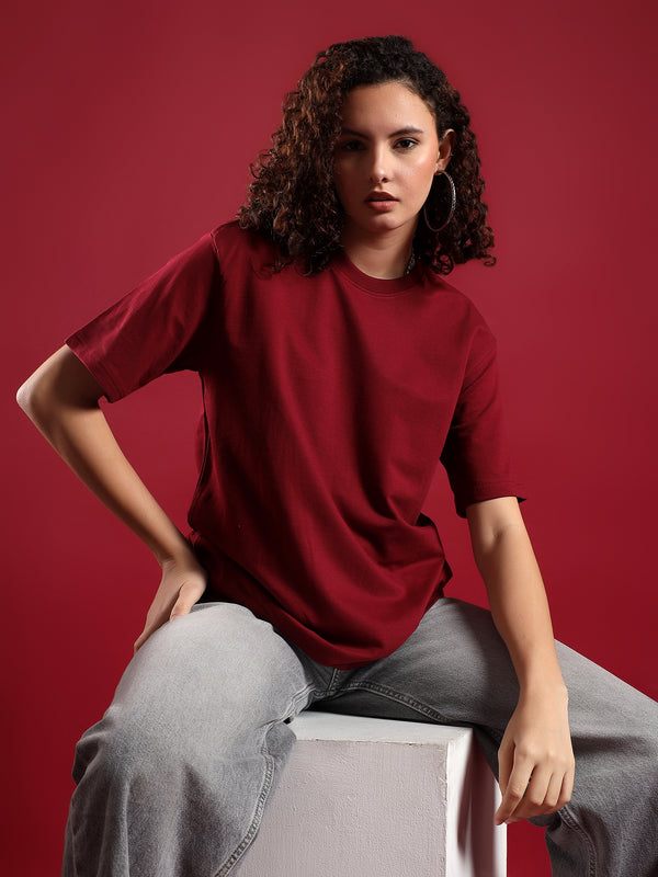 Core Essential unisex  Oversized T-Shirt-Blood Maroon