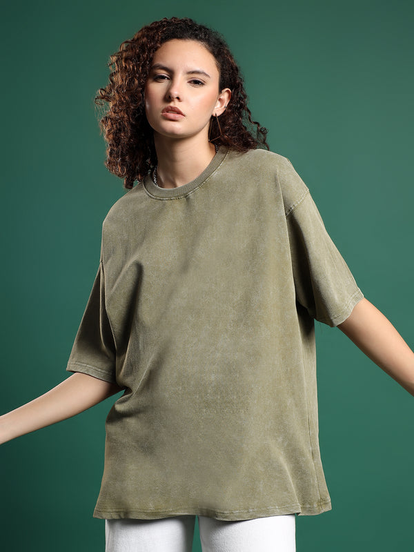 Urban Drift Acid wash unisex  T-Shirt-Moss Green
