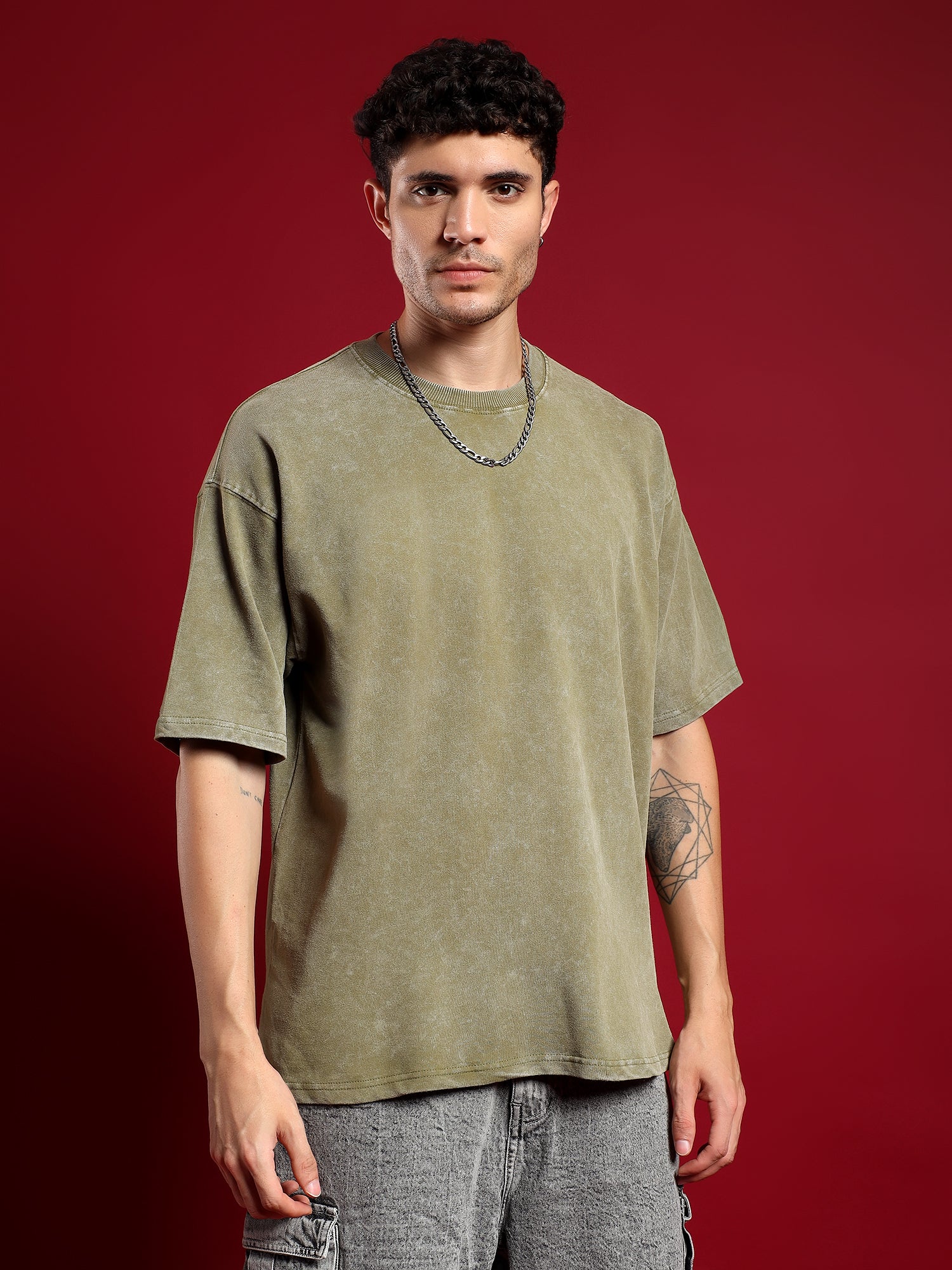 Urban Drift Acid wash unisex  T-Shirt-Moss Green